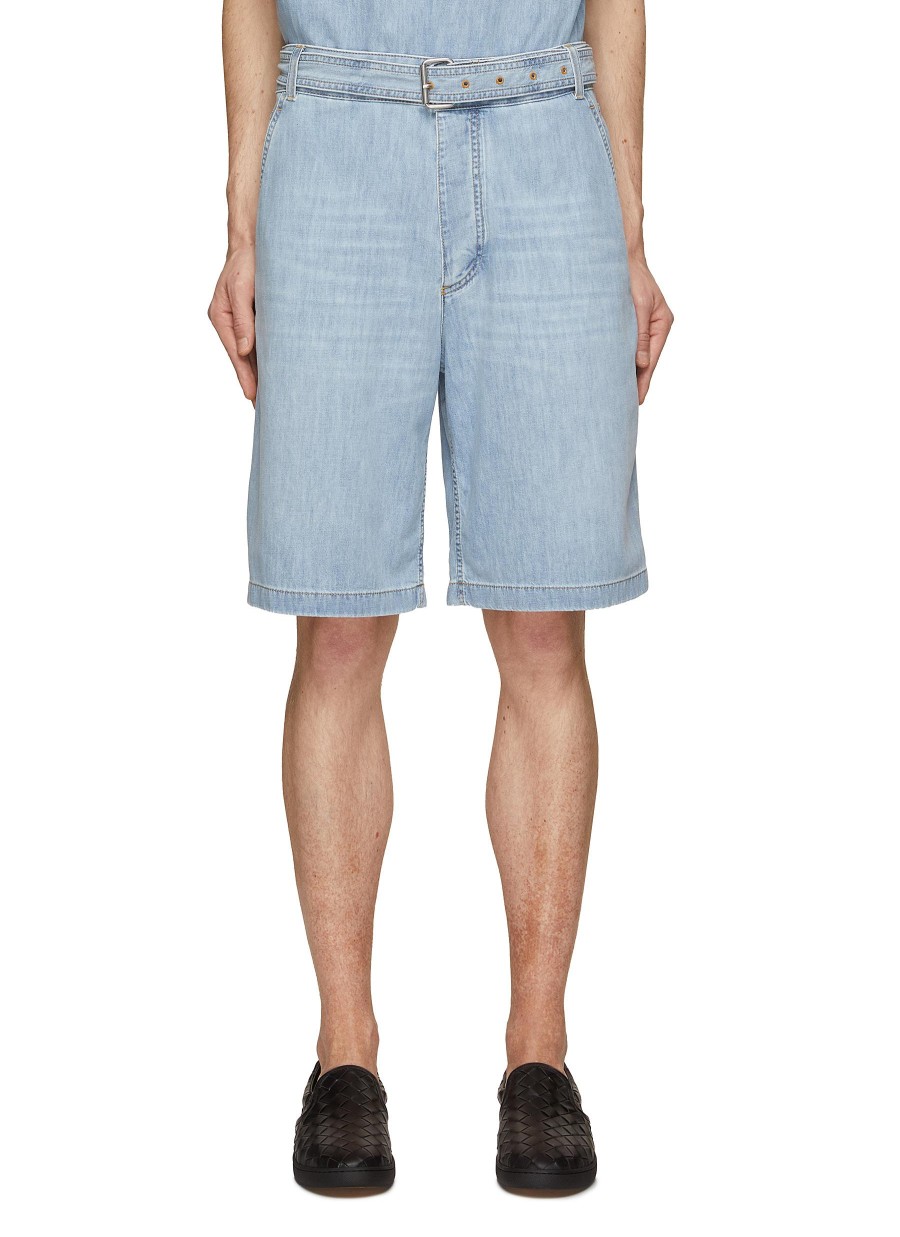 Men BOTTEGA VENETA Pants | Belted Light Bleach Denim Shorts