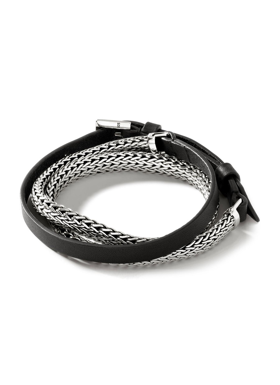 Women JOHN HARDY Fine Jewellery | Classic Chain Sterling Silver Leather Triple Wrap Bracelet — Size Ul