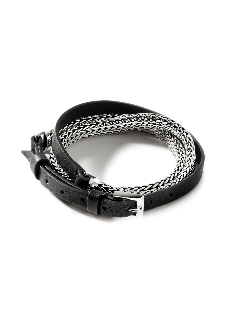 Women JOHN HARDY Fine Jewellery | Classic Chain Sterling Silver Leather Triple Wrap Bracelet — Size Ul