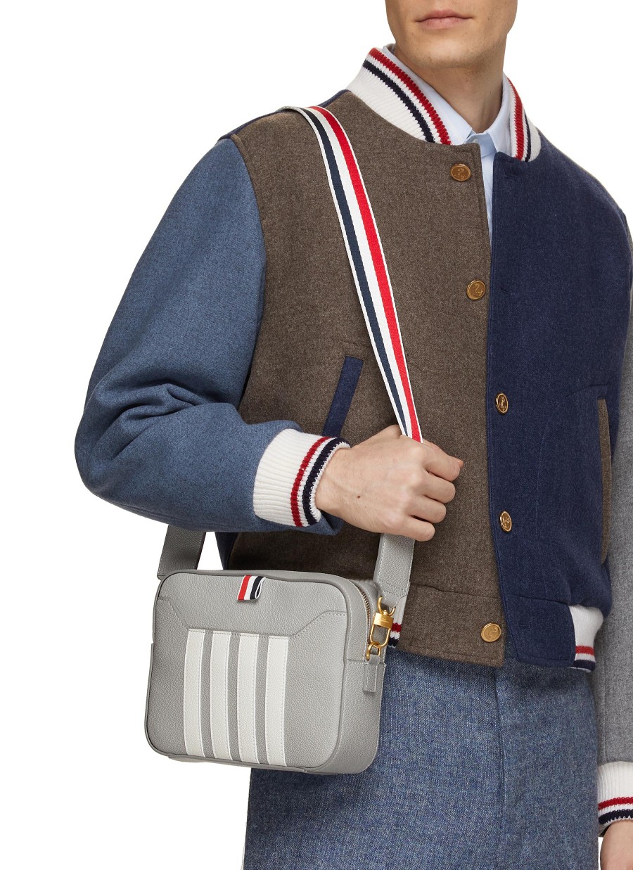 Men THOM BROWNE Crossbody | Medium 4 Bar Leather Crossbody Bag