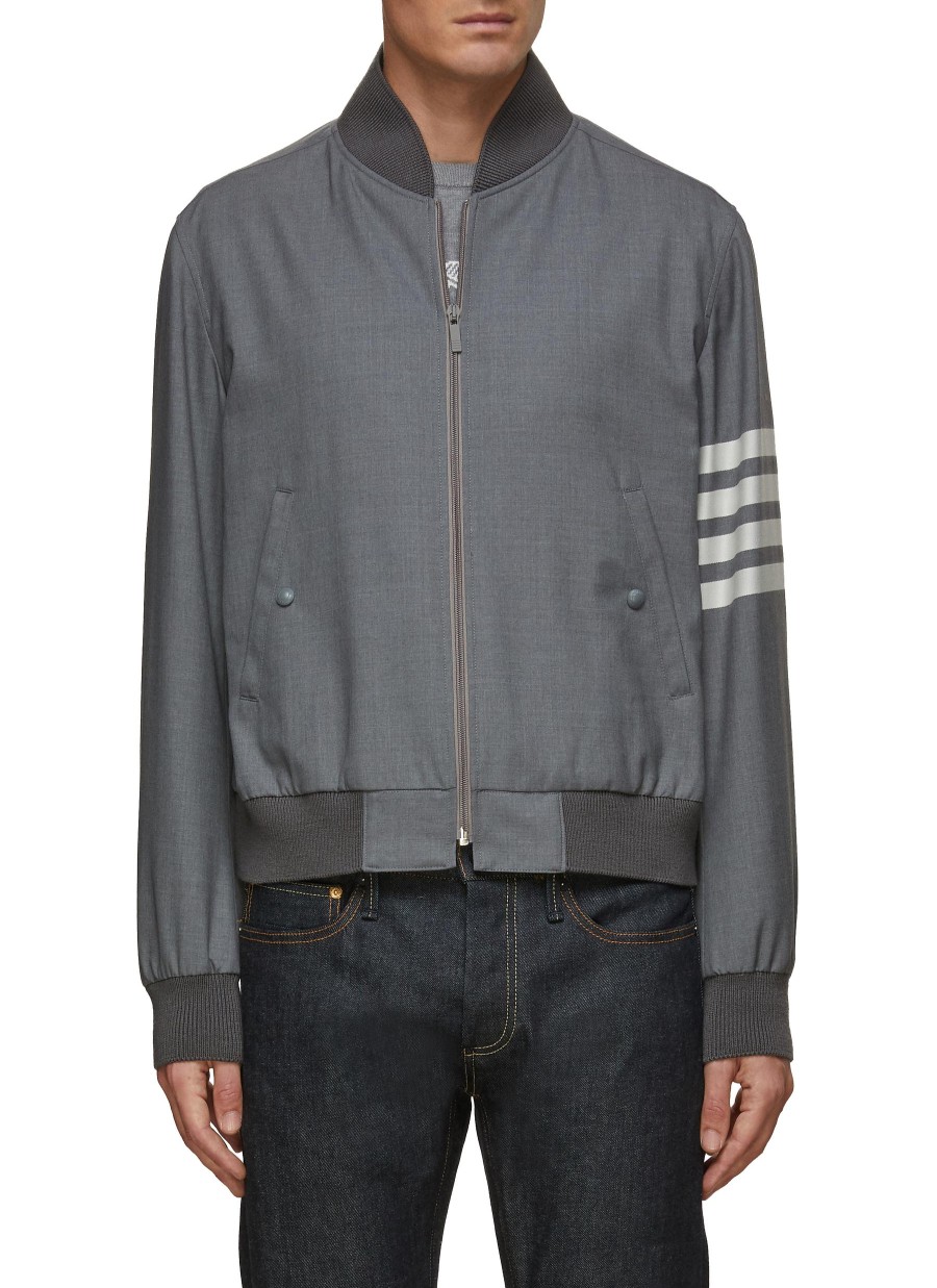 Men THOM BROWNE Jackets | 4-Bar Stripe Wool Knit Bomber Jacket