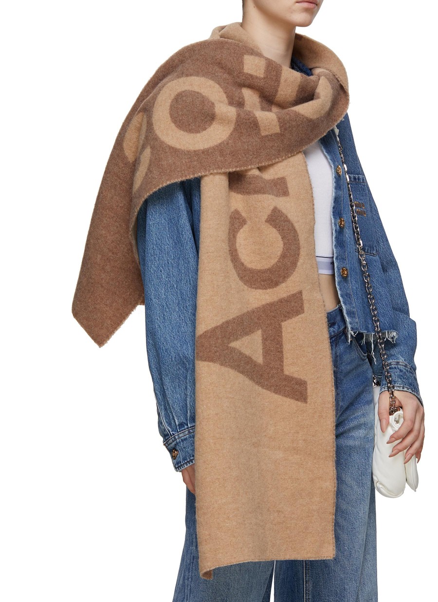 Women ACNE STUDIOS Scarves & Wraps | Wool Blend Contrast Logo Scarf