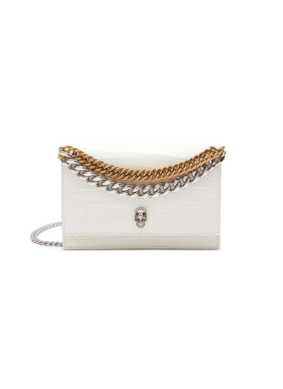 Women ALEXANDER MCQUEEN Crossbody | Skull Applique Croc Effect Leather Chain Crossbody Bag