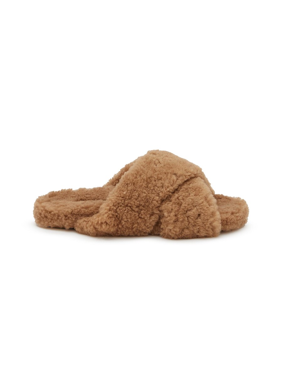 Women YVES SALOMON Slides | Merinos Crisscross Fur Slide