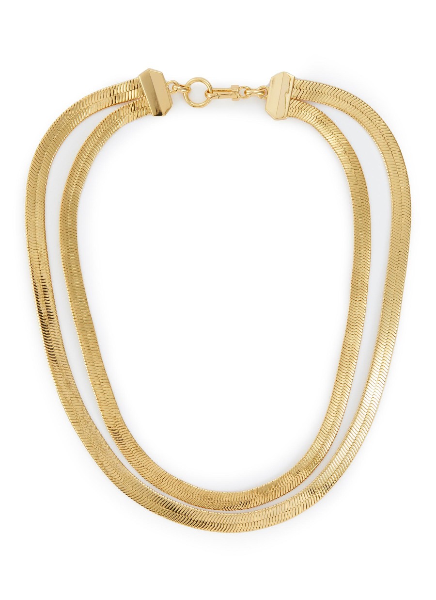 Women DEMARSON Fashion Jewellery | Lisa Herringbone 12K Gold Plated Chain Layered Necklace