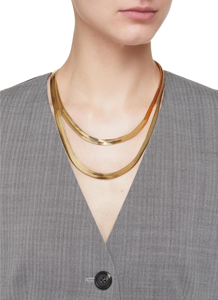 Women DEMARSON Fashion Jewellery | Lisa Herringbone 12K Gold Plated Chain Layered Necklace