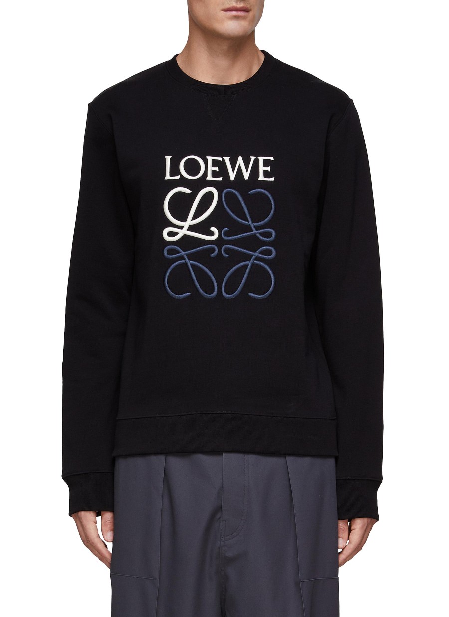 Men LOEWE Pullovers & Hoodies | Anagram Embroidered Crewneck Long Sleeve Cotton Sweatshirt