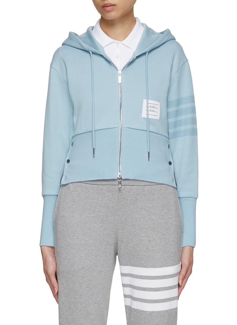 Women THOM BROWNE Jackets | Tonal 4 Bar Zip Up Hoodie