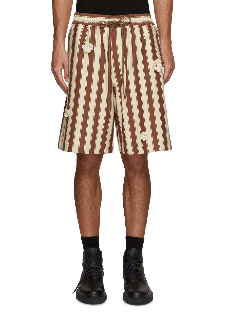 Men SONG FOR THE MUTE Pants | Daisy Patch Striped Drawstring Shorts