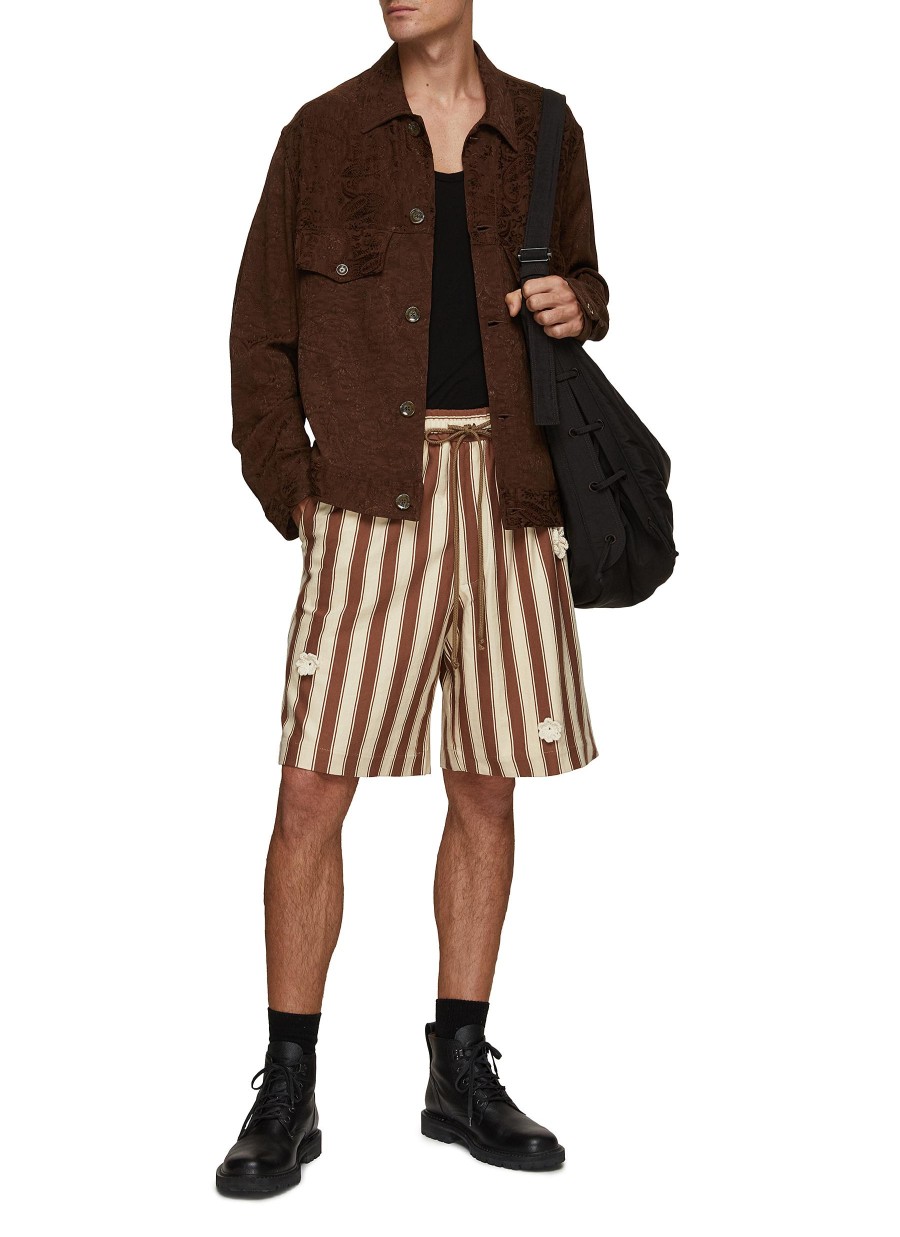 Men SONG FOR THE MUTE Pants | Daisy Patch Striped Drawstring Shorts