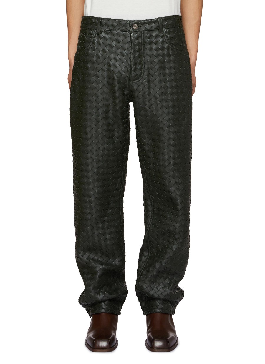 Men BOTTEGA VENETA Pants | Intrecciato Leather Straight Leg Pants