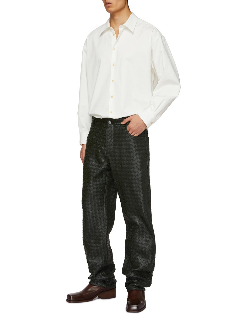 Men BOTTEGA VENETA Pants | Intrecciato Leather Straight Leg Pants