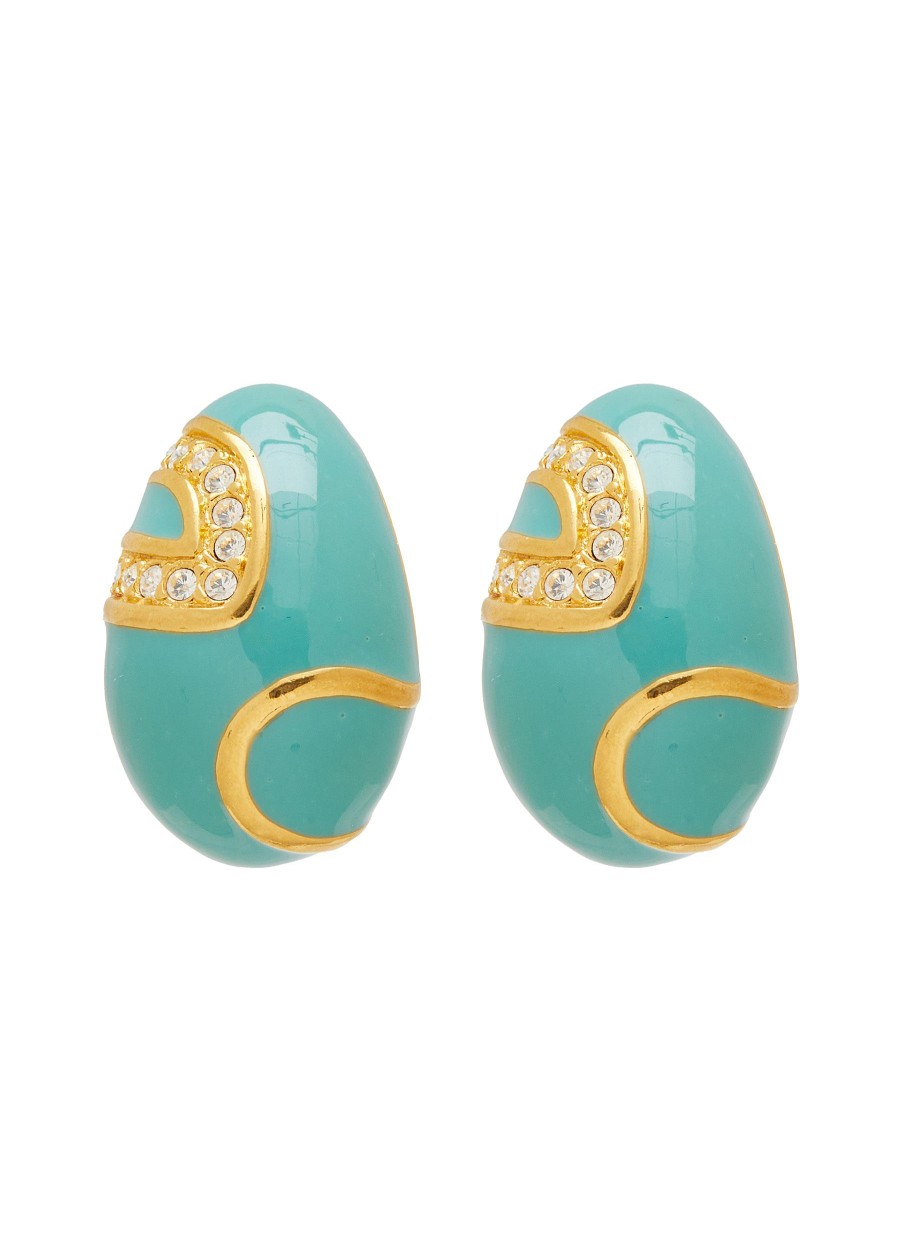 Women LANE CRAWFORD VINTAGE ACCESSORIES Vintage Accessories | Joan Rivers Gold Tone Turquoise Enamel Diamante Clip On Earrings