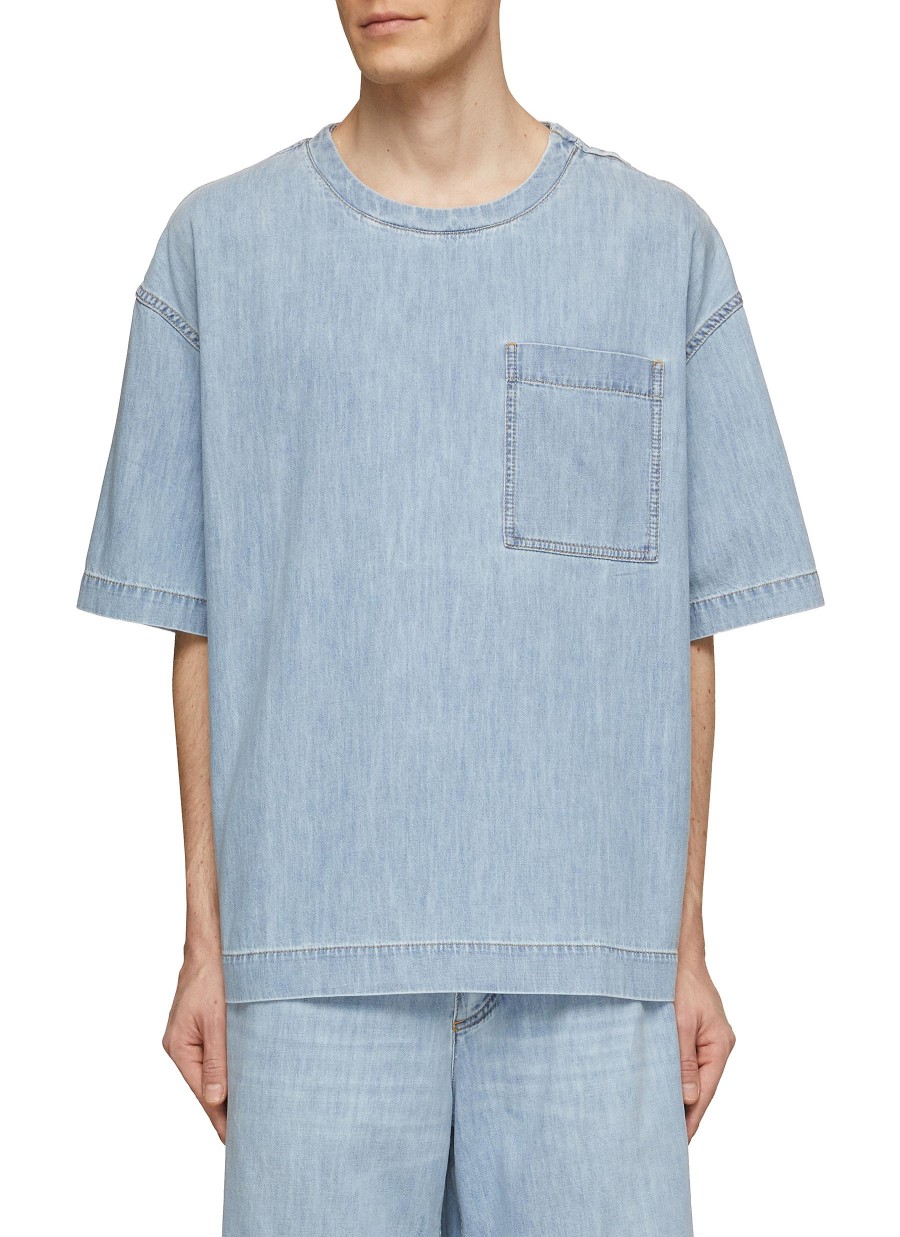 Men BOTTEGA VENETA T-Shirts | Light Bleach Boxy Denim T-Shirt