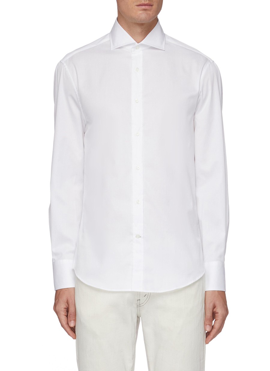 Men BRUNELLO CUCINELLI Shirts | Spread Collar Cotton Twill Shirt