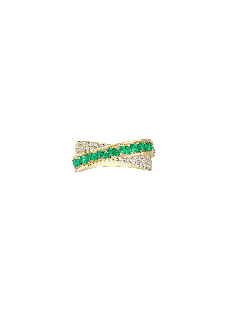 Women LC COLLECTION JEWELLERY Fine Jewellery | 18K Rose Gold Diamond Emerald Double Band Ring — Us 7