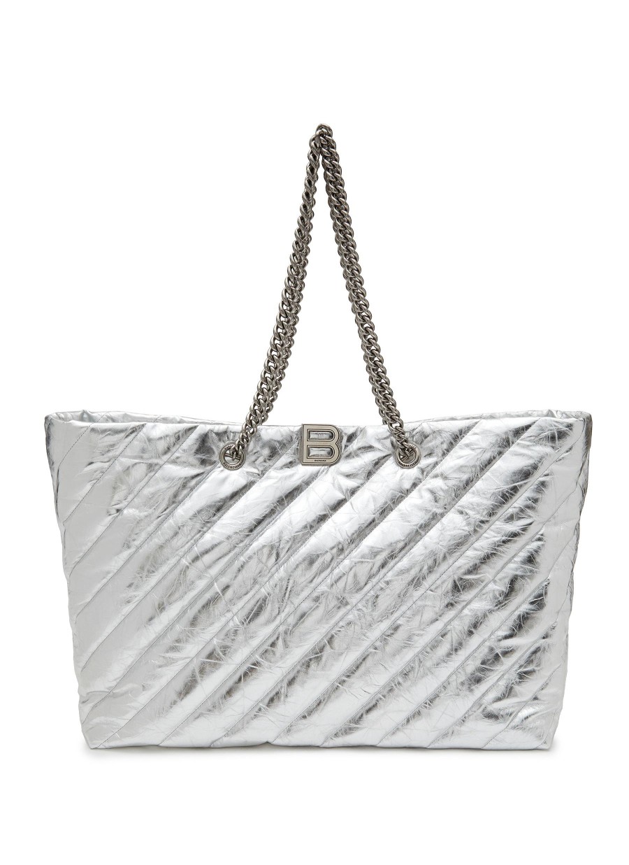 Women BALENCIAGA Tote Bags | Large Crush Metallic Carry All Leather Tote Bag