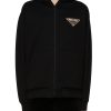 Men PRADA Pullovers & Hoodies | Stone Embellished Triangular Logo Zip Up Hoodie