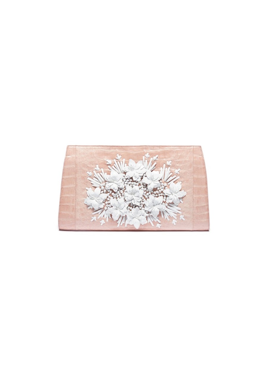 Women NANCY GONZALEZ Clutch Bags | Floral Applique Crocodile Leather Clutch