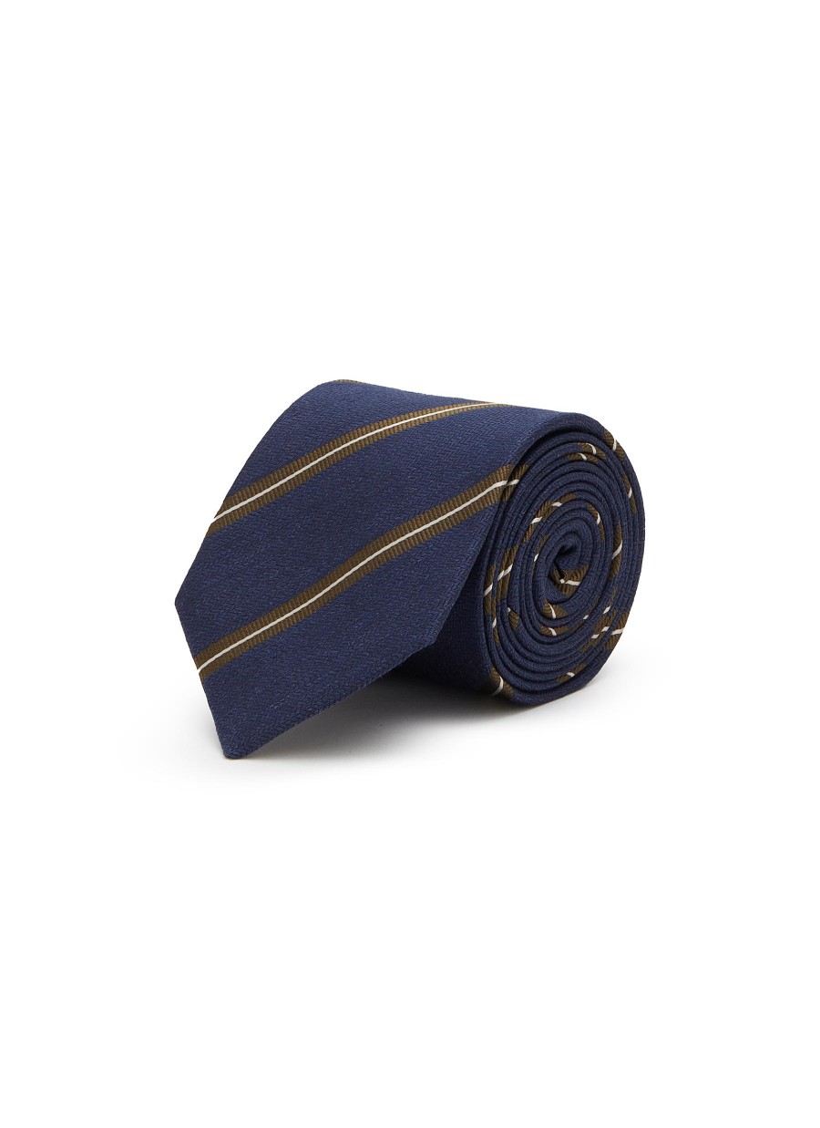 Men STEFANOBIGI MILANO Ties | Herringbone Contrast Stripe Linen Silk Tie