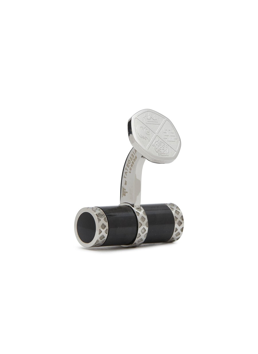 Men TATEOSSIAN Cufflinks | Regalia Black Steel Carbon Fibre Cyliner Cufflinks