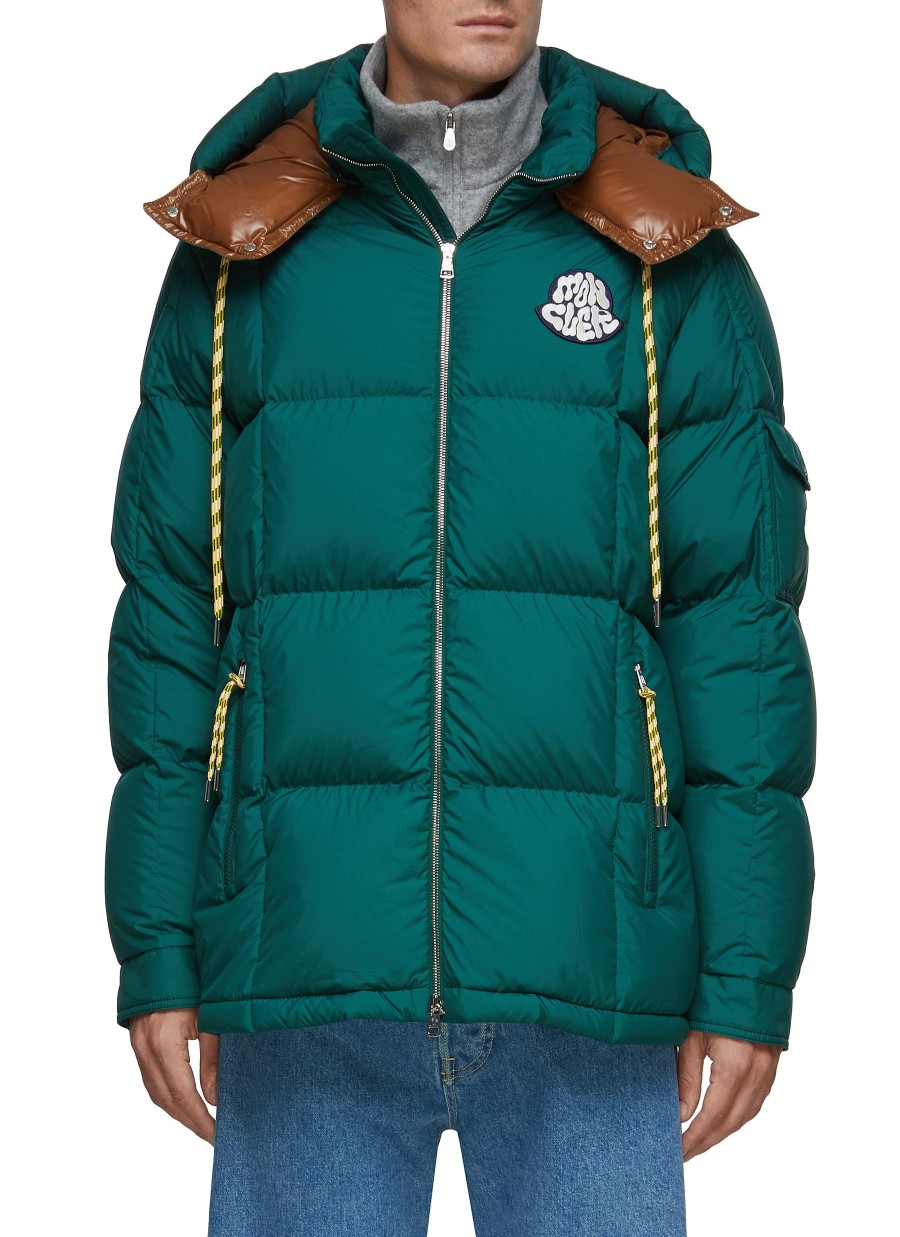 Men MONCLER Jackets | Mariveles' Detachable Hood Embroidered Logo Patch Puffer Jacket