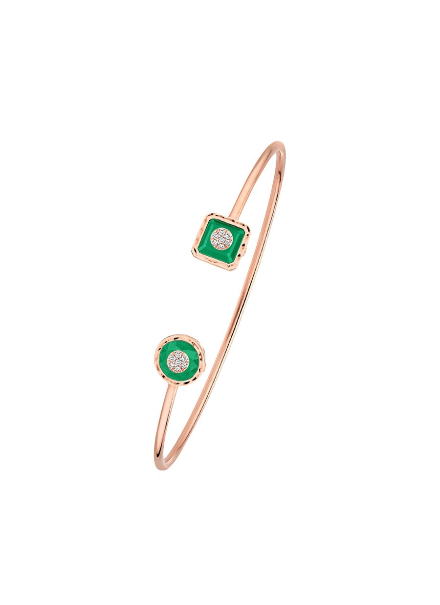 Women KORLOFF Fine Jewellery | Saint-Petersbourg Rose Gold Diamond Green Agate Bangle — Size 16