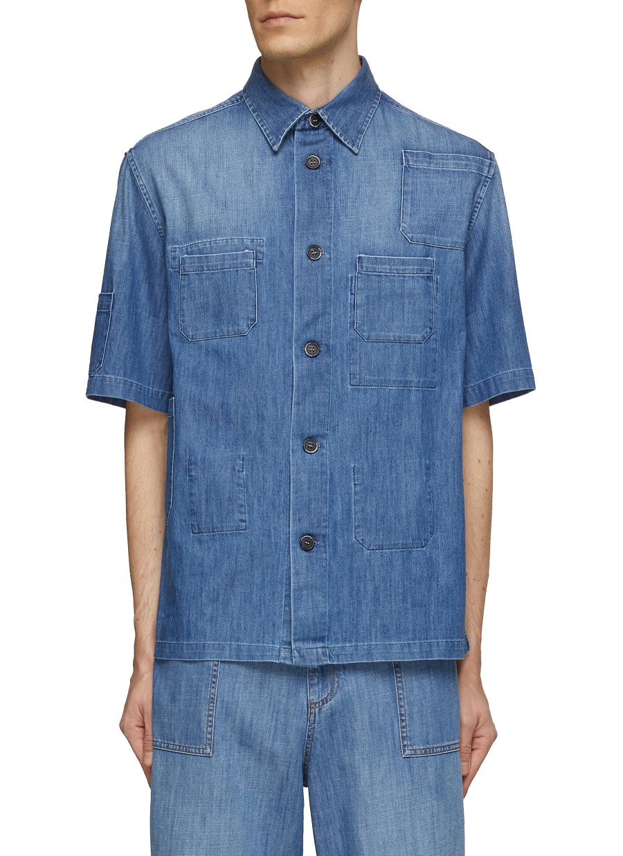 Men BARENA Shirts | Multi Pocket Work Denim Shirt