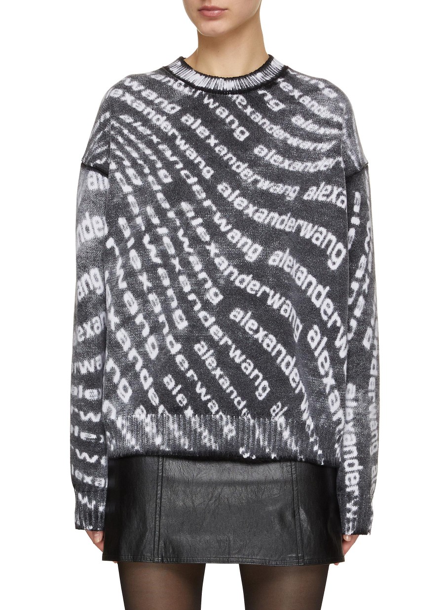 Women ALEXANDER WANG Knitwear | Logo Wave Crewneck Pullover