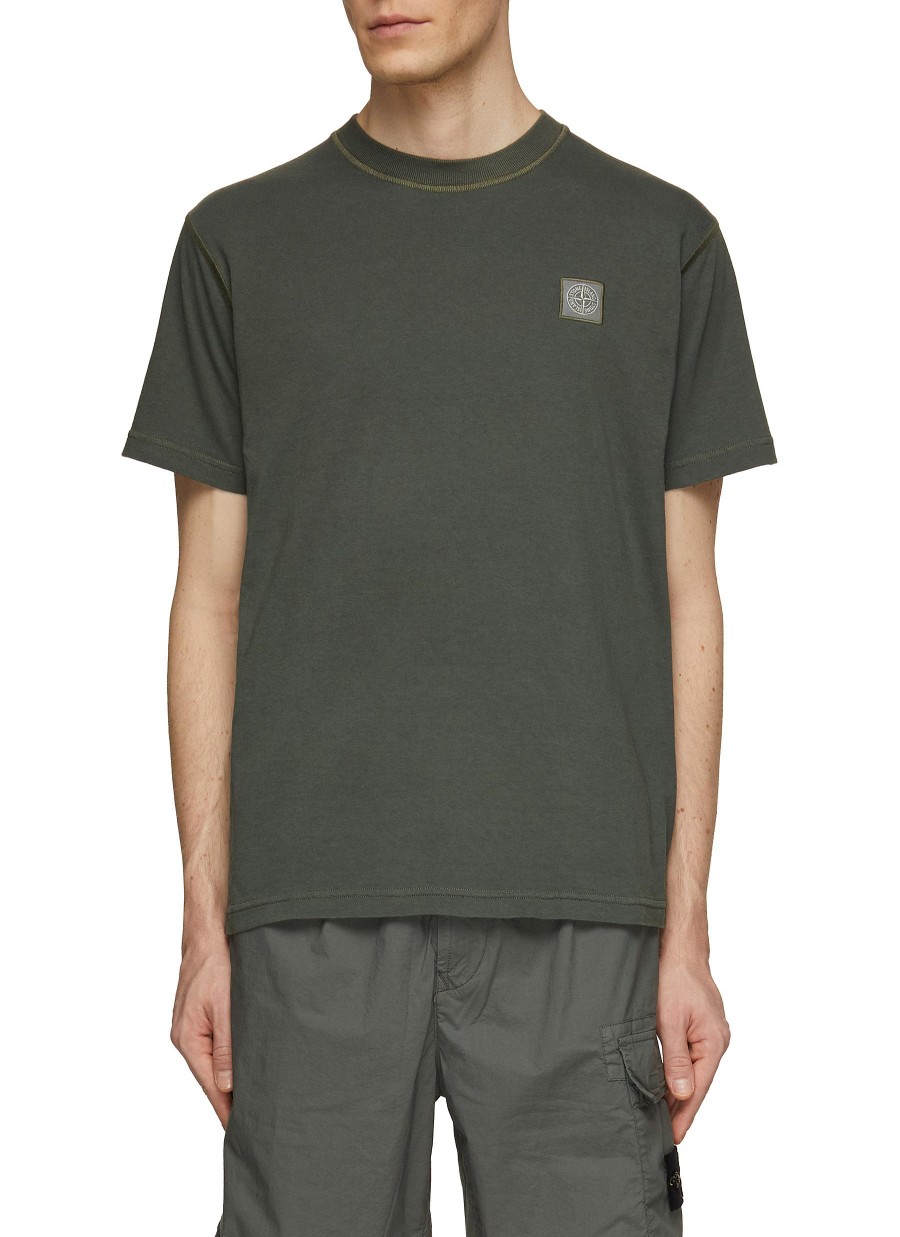 Men STONE ISLAND T-Shirts | Compass Patch Logo Dyed Fissato Crewneck T-Shirt