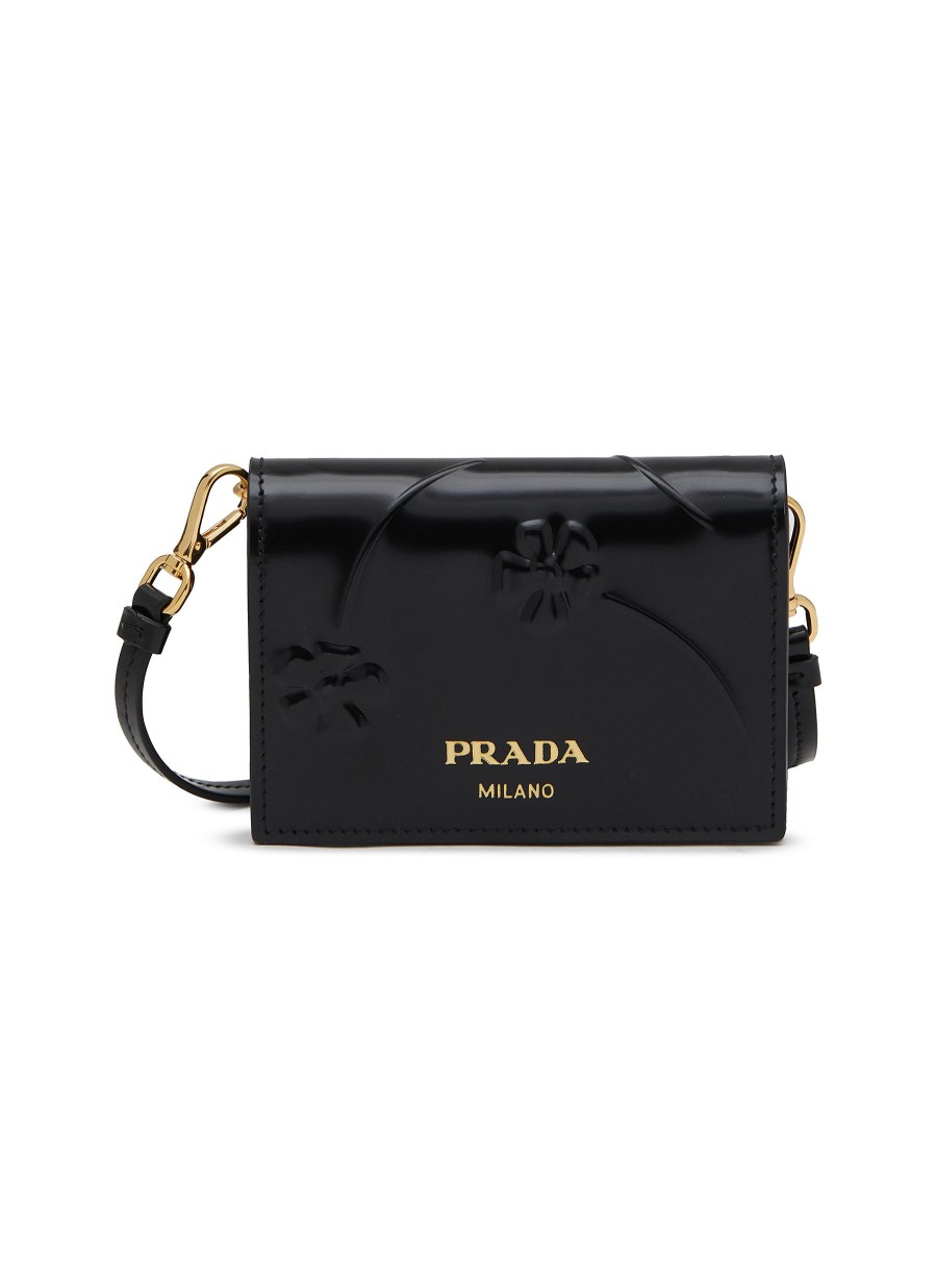 Women PRADA Crossbody | Embossed Flowers Mini Crossbody Wallet