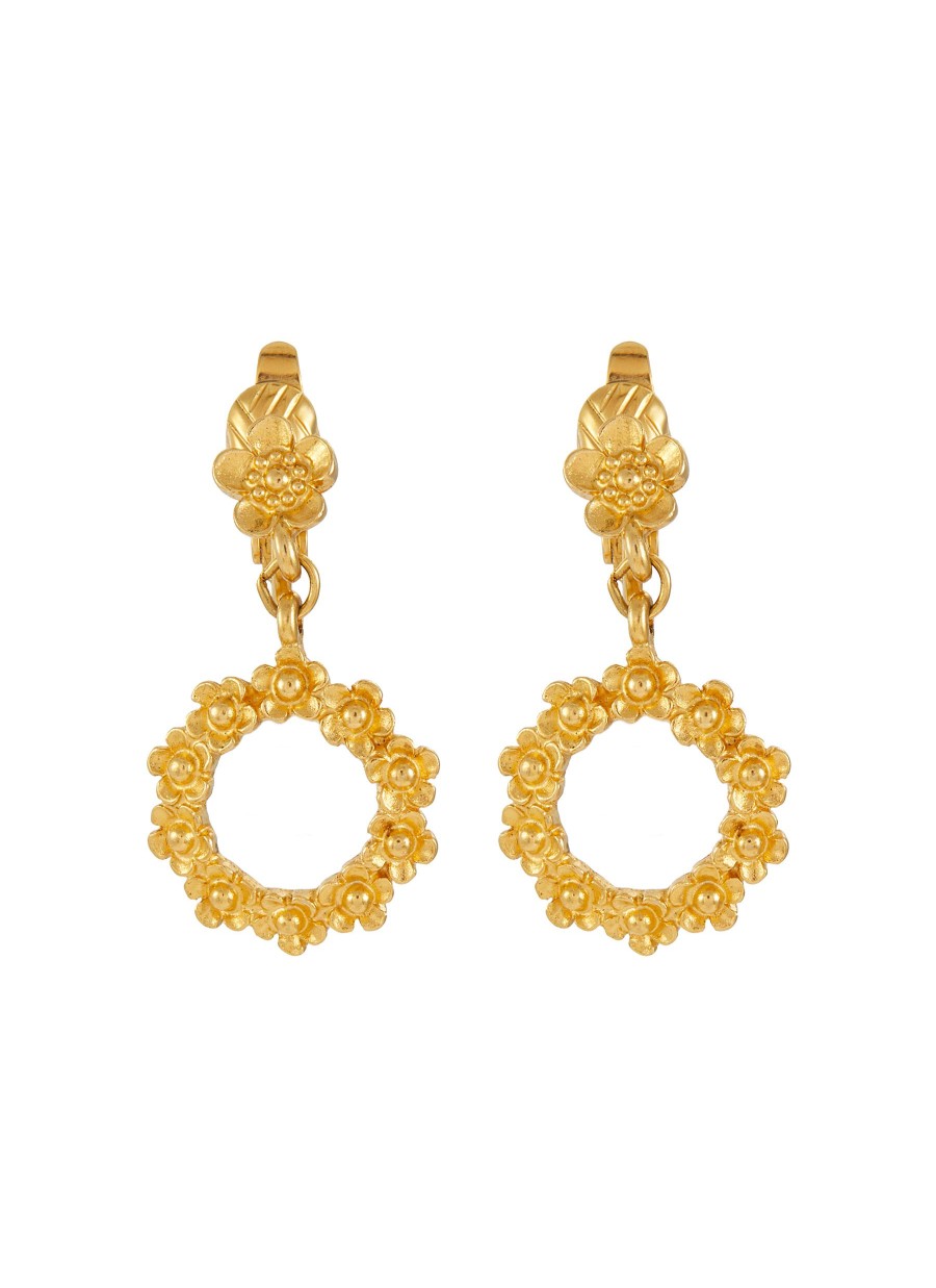 Women LANE CRAWFORD VINTAGE ACCESSORIES Vintage Accessories | Trifari Gold Toned Flower Hoop Earrings