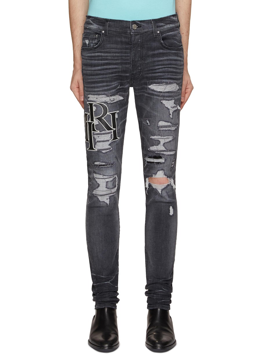 Men AMIRI Pants | Staggered Logo Distressed Jeans