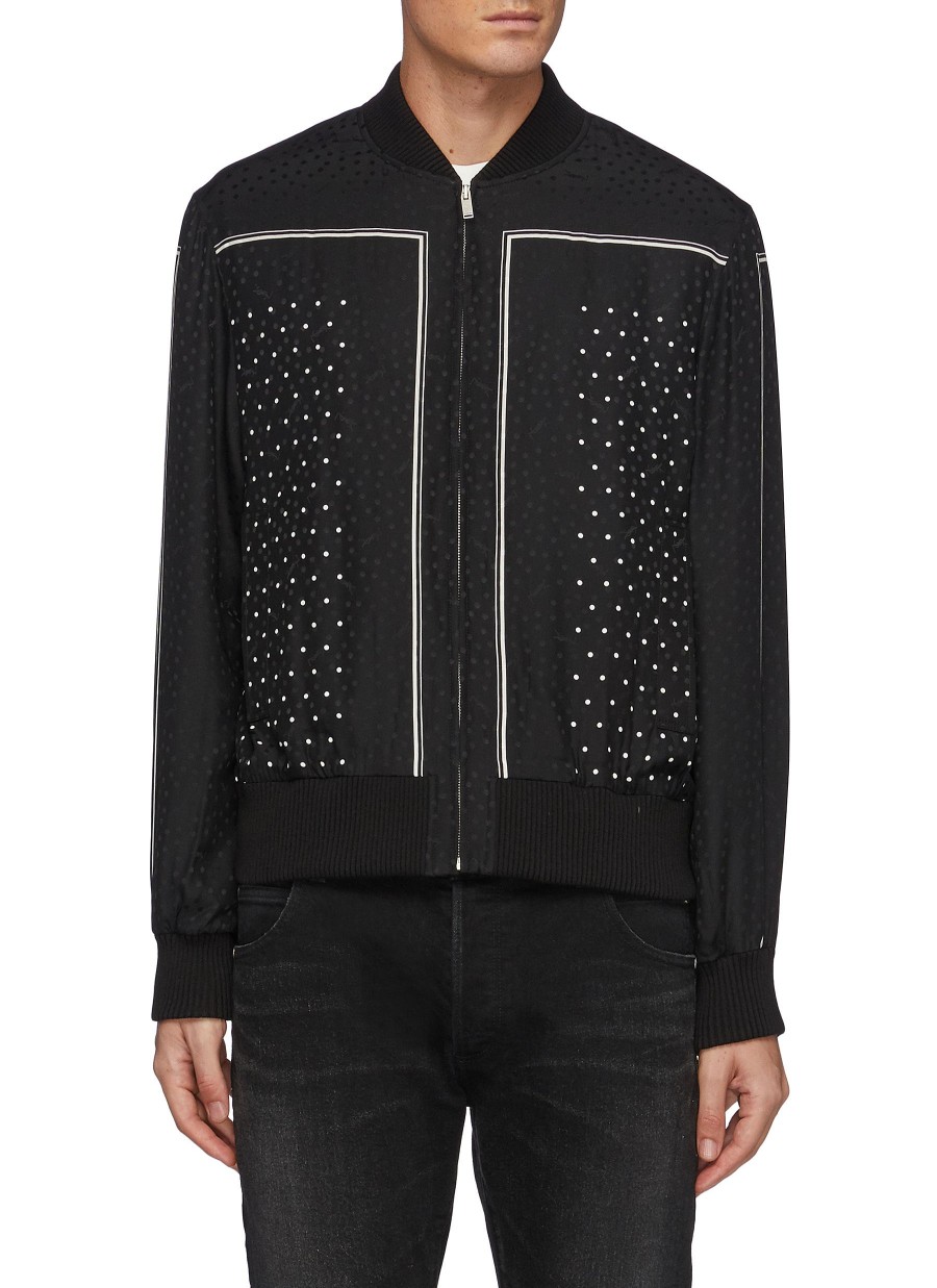 Men SAINT LAURENT Jackets | Polka Dot Silk Foulard Bomber Jacket