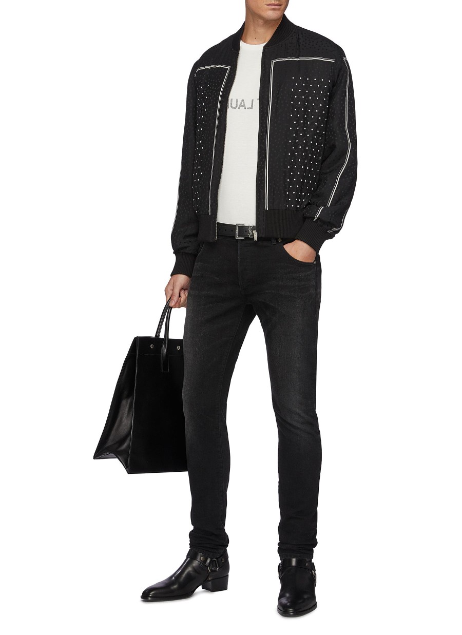 Men SAINT LAURENT Jackets | Polka Dot Silk Foulard Bomber Jacket