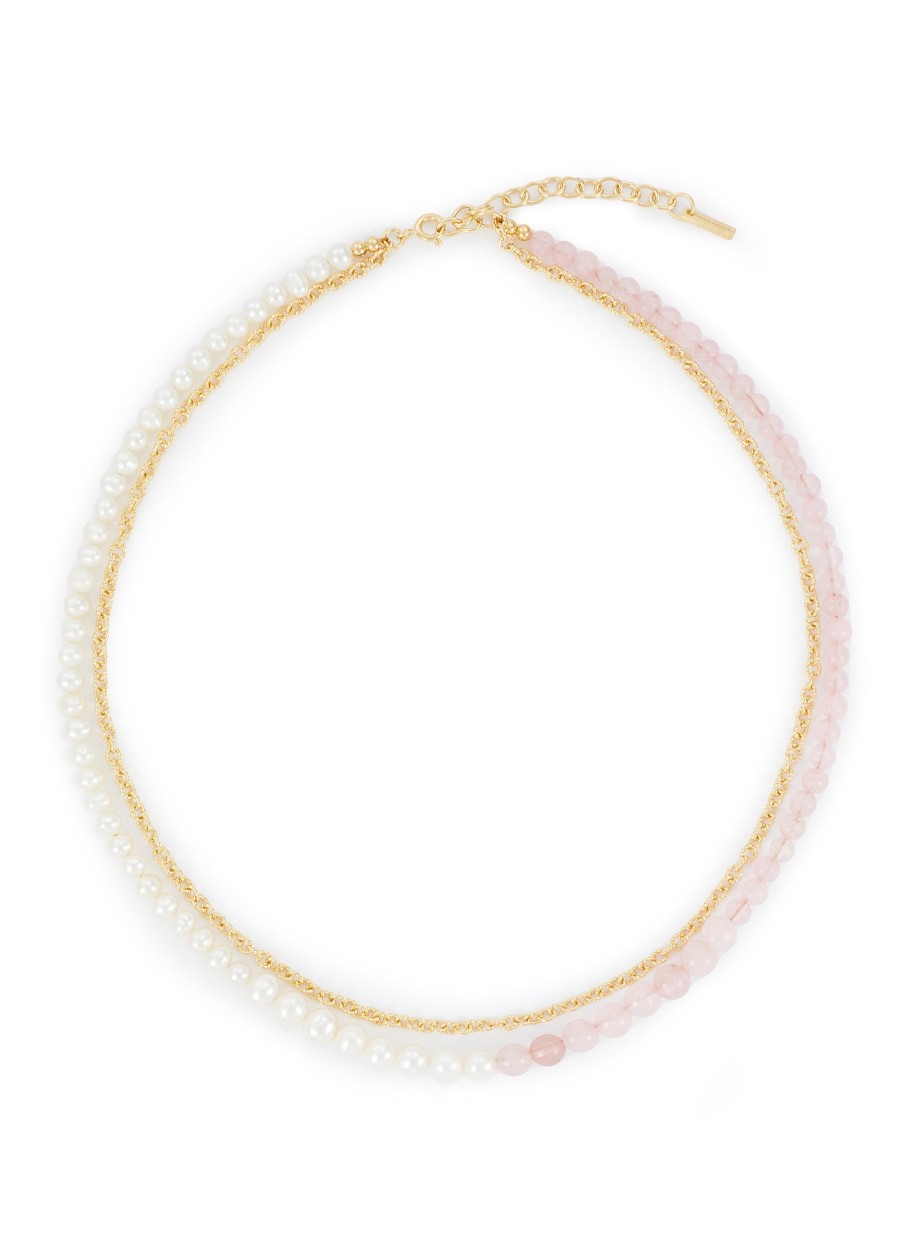 Women COMPLETEDWORKS Fashion Jewellery | Freshwater Pearl Rose Quartz 18Ct Gold Plated Necklace