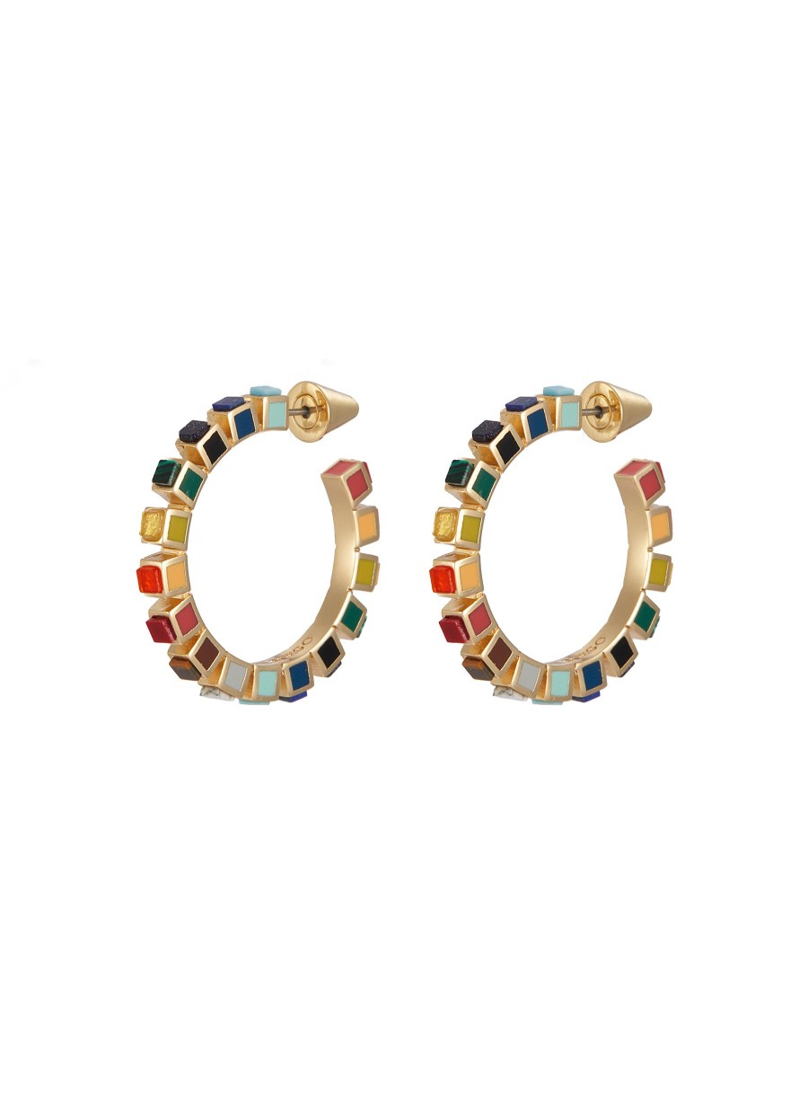 Women EDDIE BORGO Fashion Jewellery | Small Inlaid Cube12K Gold Plated Metal Hoop Earrings