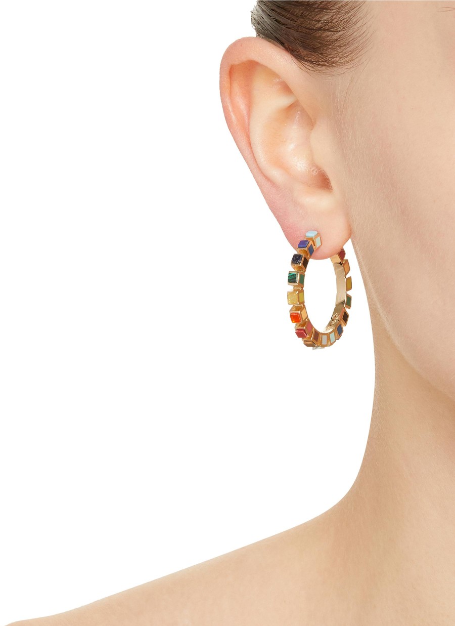 Women EDDIE BORGO Fashion Jewellery | Small Inlaid Cube12K Gold Plated Metal Hoop Earrings