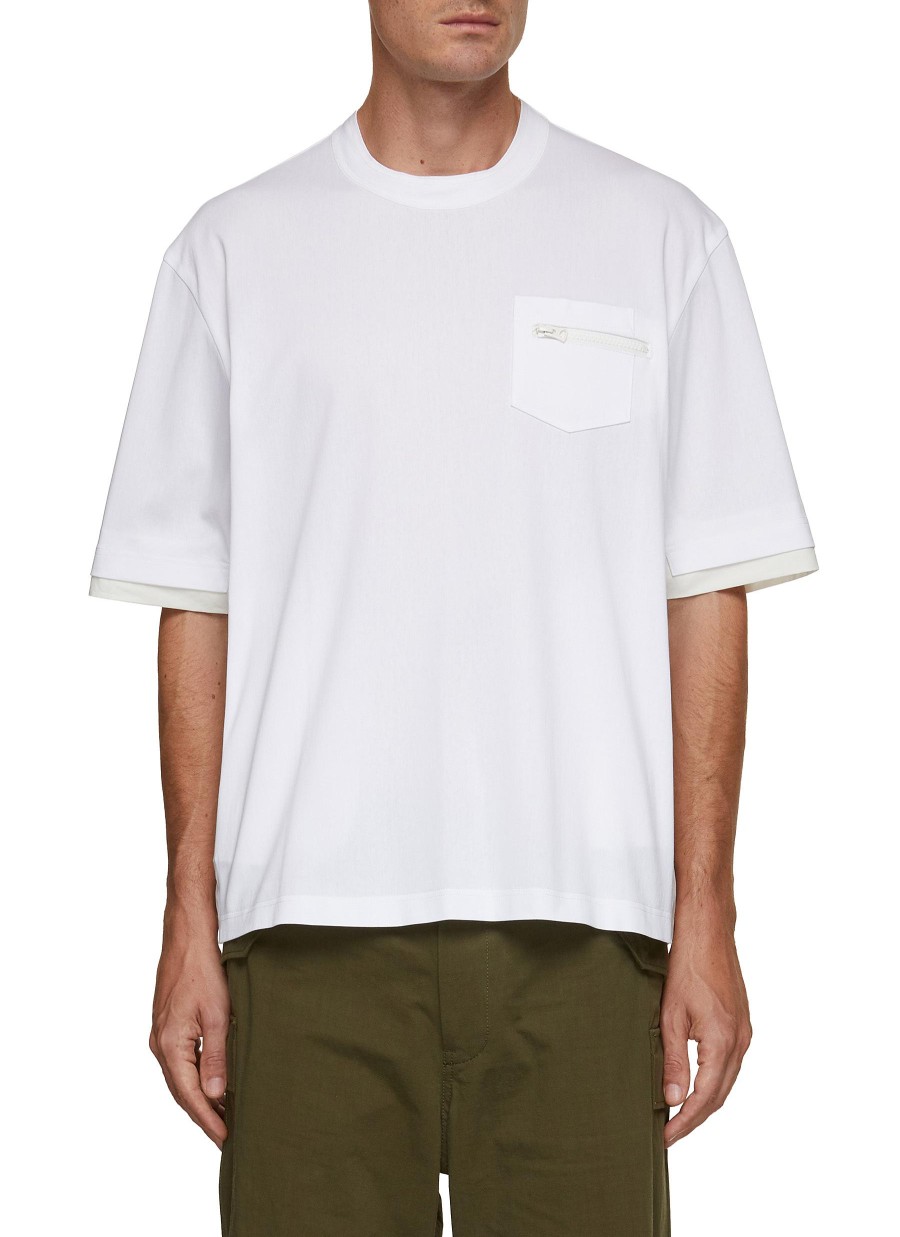 Men SACAI T-Shirts | Double Sleeve Contrasting Insert Crewneck T-Shirt