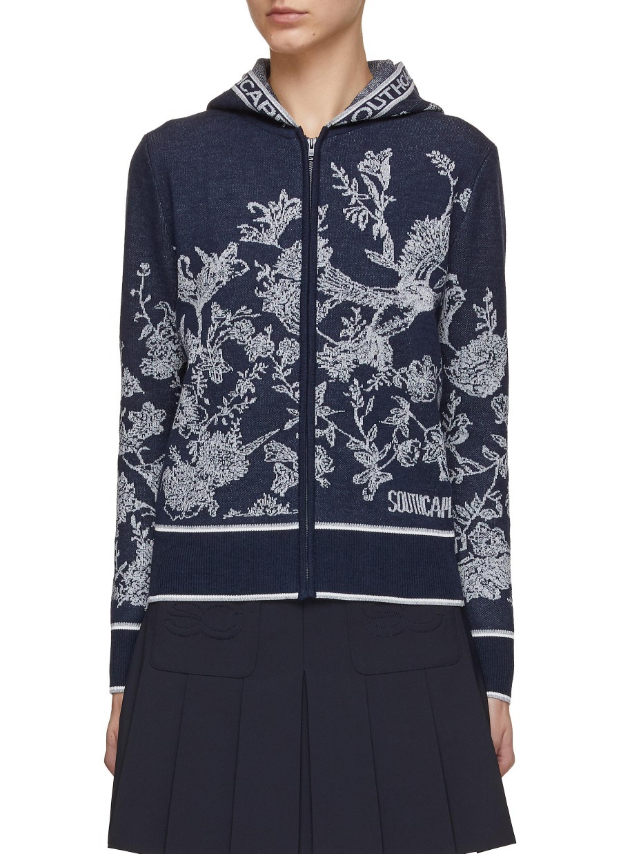 Women SOUTHCAPE Jackets | Zip Up Nature Illustration Print Knit Jacket