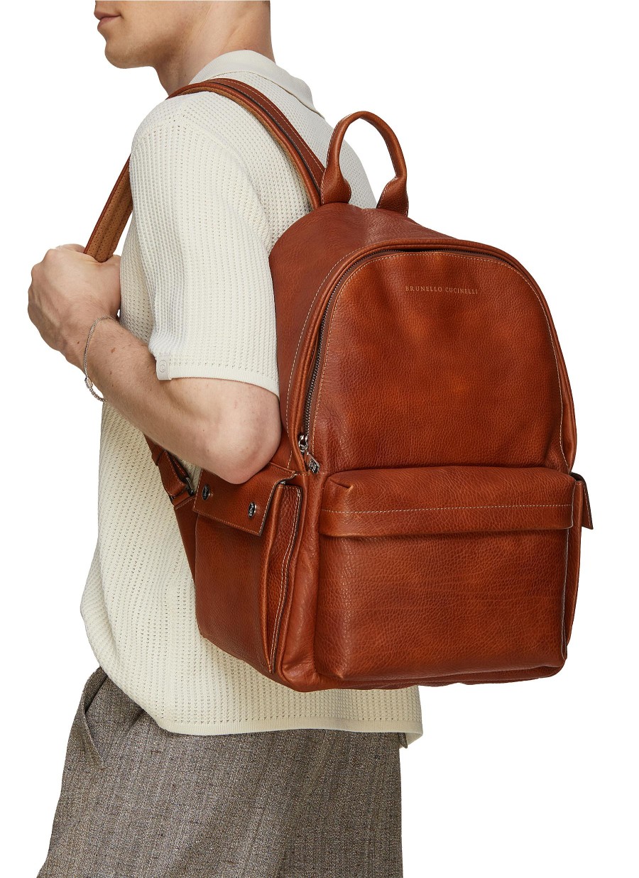 Men BRUNELLO CUCINELLI Backpacks | Zipped Leather Backpack