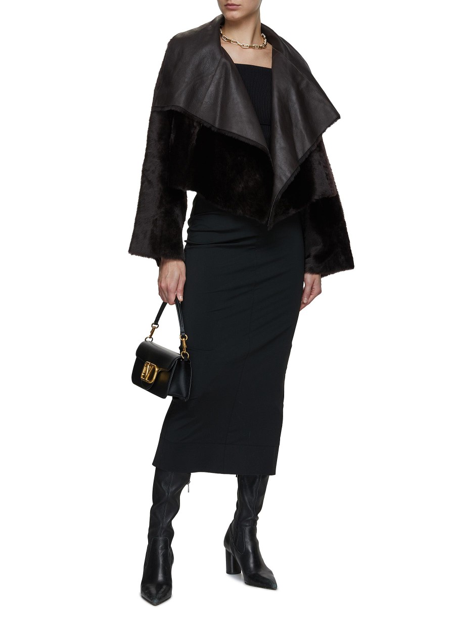 Women YVES SALOMON Jackets | Cropped Draped Collar Wrap Jacket