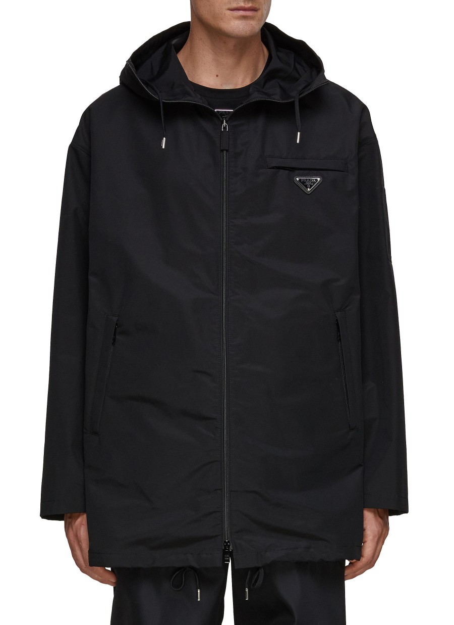 Men PRADA Coats | Logo Plaque Hooded Parka