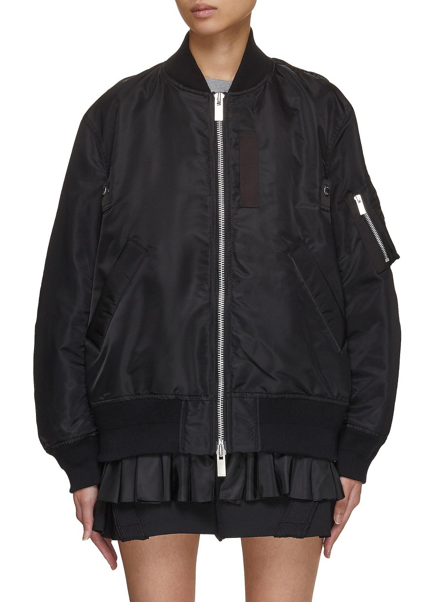 Women SACAI Jackets | Tiered Pleated Bomber Jacket