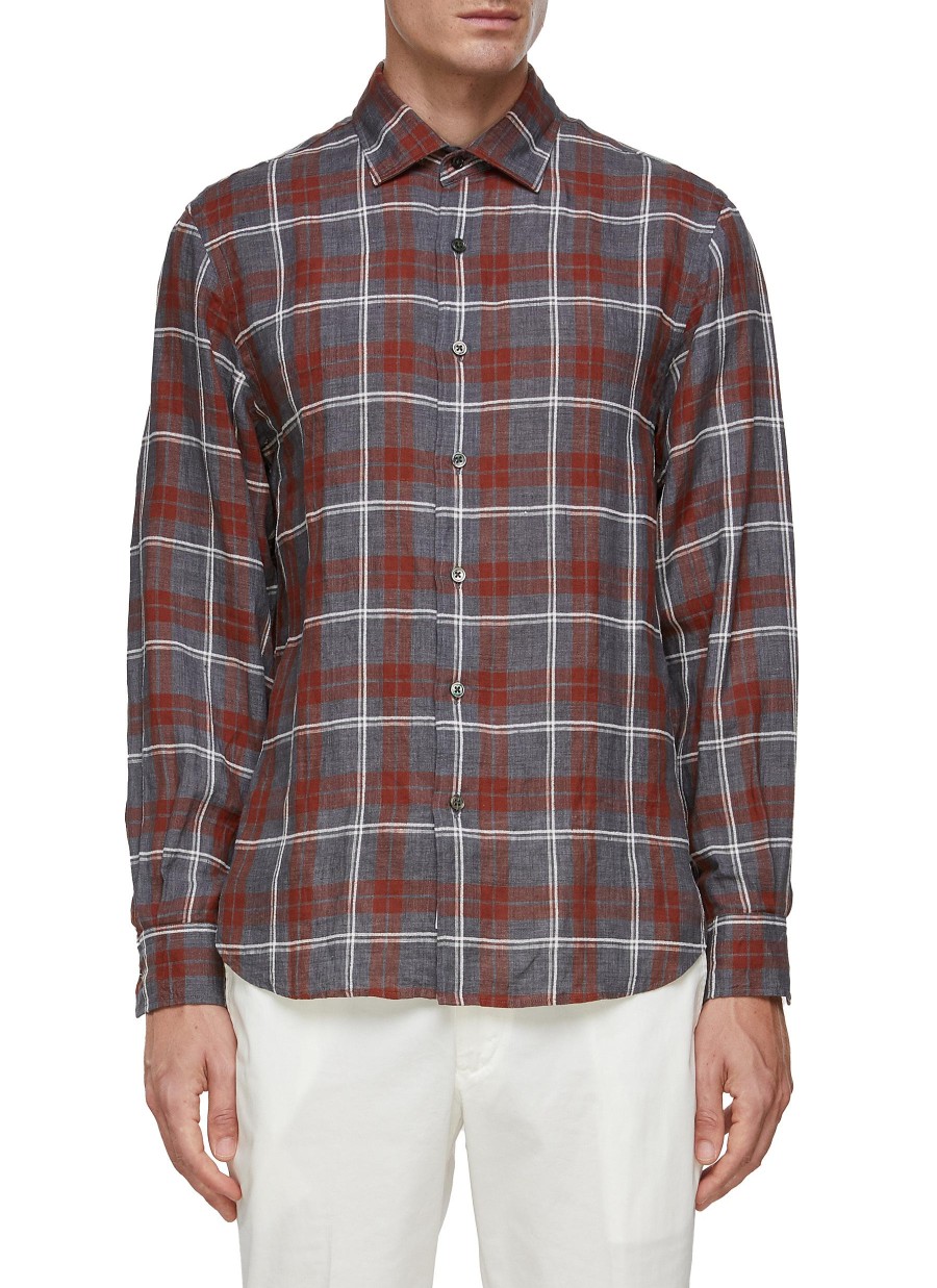 Men TOMORROWLAND Shirts | Plaid Linen Cotton Blend Shirt