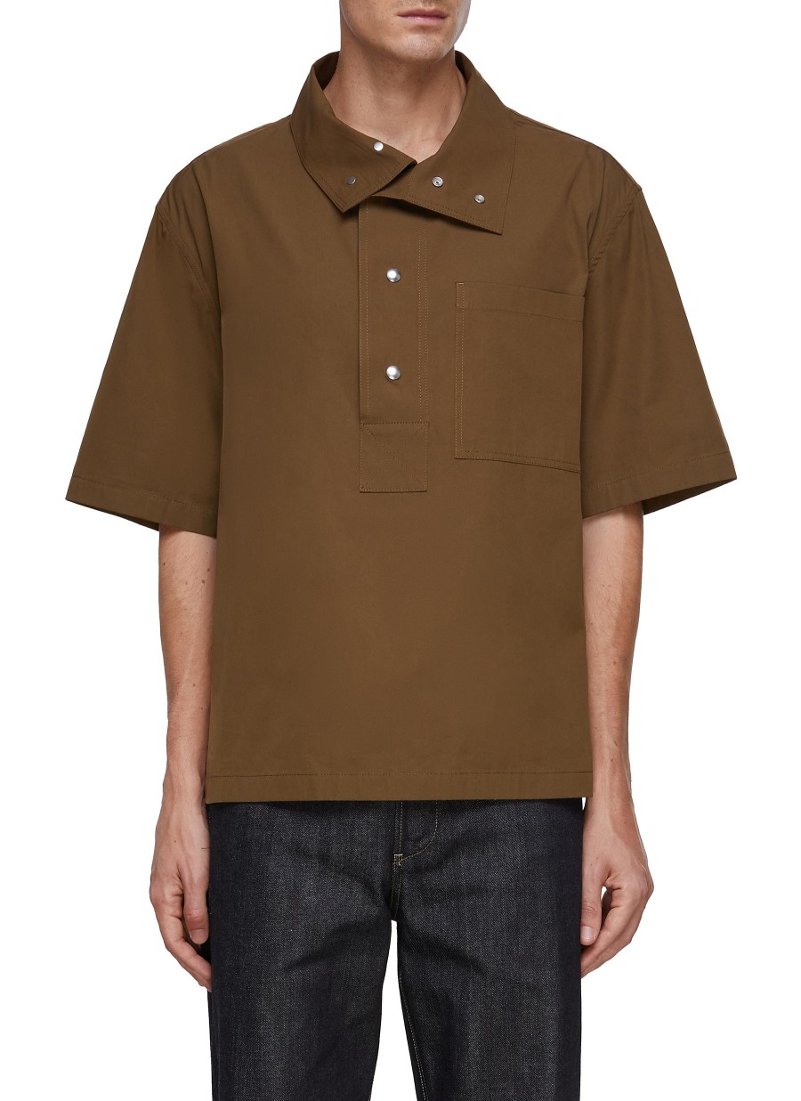 Men BOTTEGA VENETA Shirts | Convertible Collar Boxy Short Sleeve Shirt