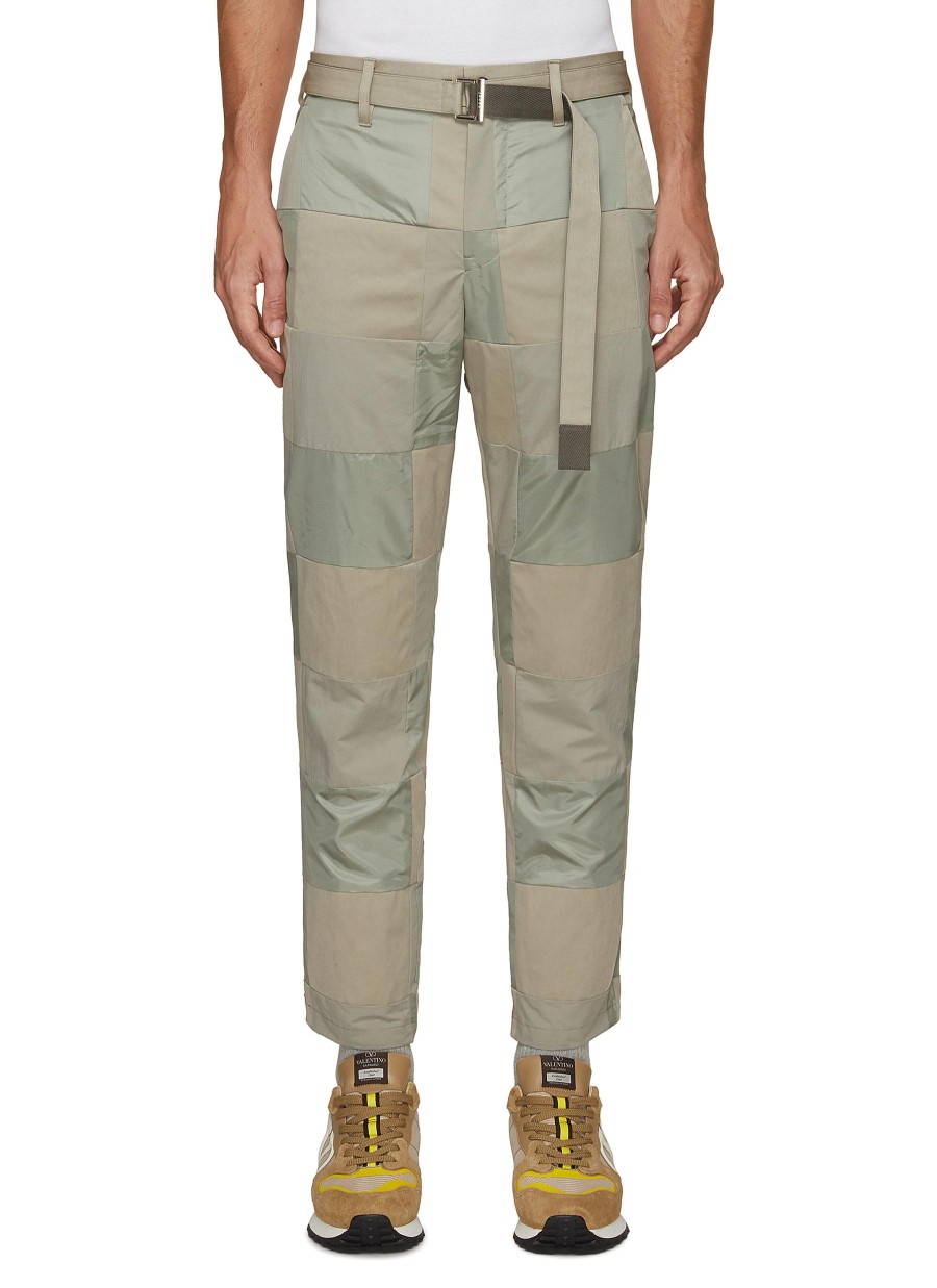 Men SACAI Pants | Checkered Patchwork Belted Pants