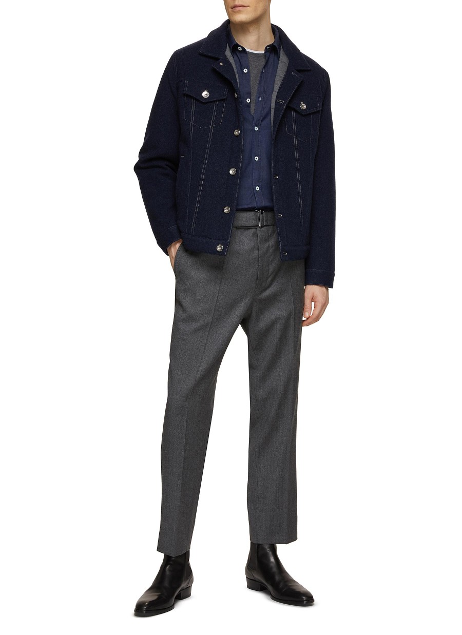 Men CANALI Shirts | Denim Stretch Button Up Shirt