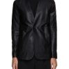 Men ATTACHMENT Jackets | Single Breasted Collarless Leather Blazer