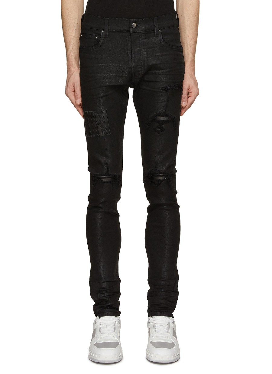 Men AMIRI Pants | Waxed Denim Distressed Skinny Jeans